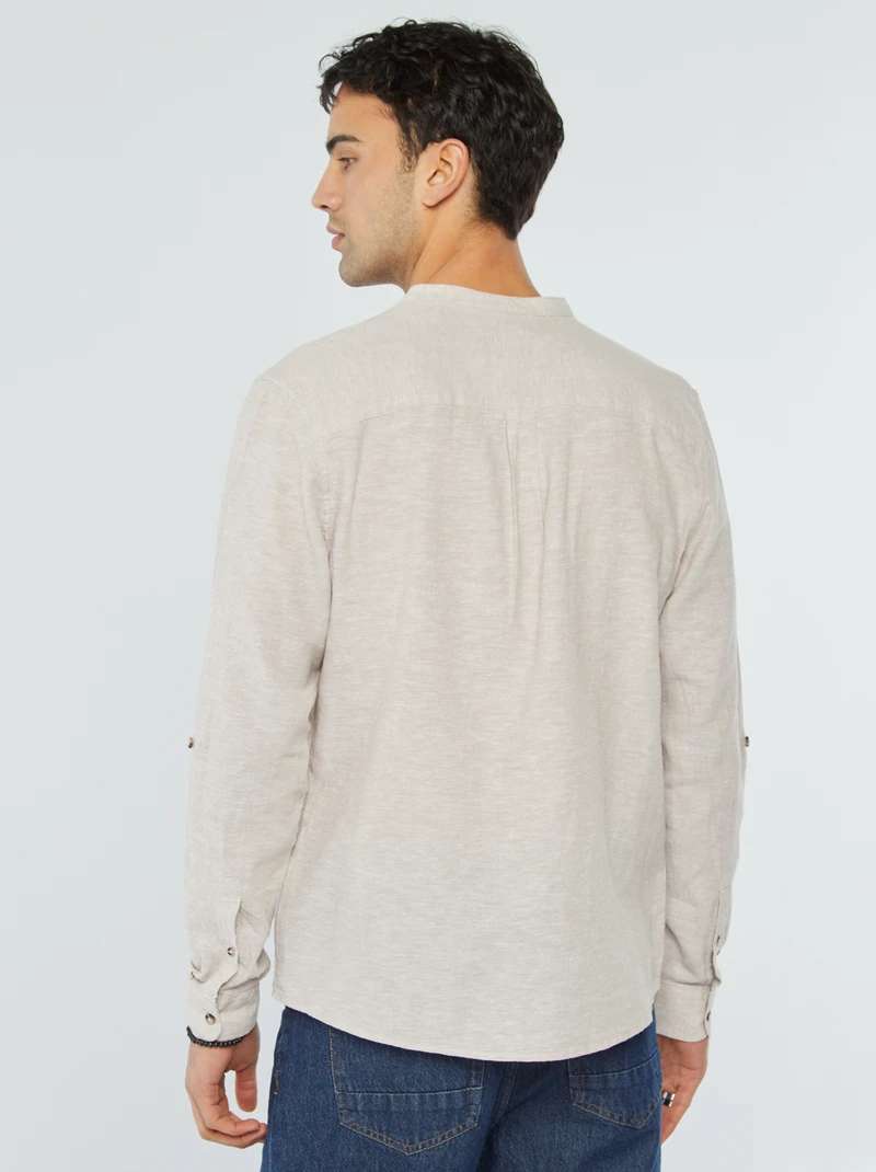 mao colar shirt with linen-beige-2